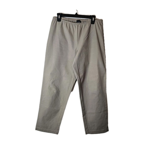 Eileen Fisher Pants - Eileen Fisher Womens Med Pull On Pants Tan Cotton Side Zipper Elastic Waist